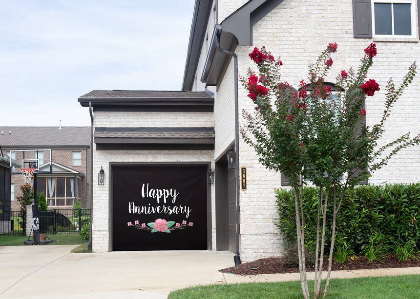 Floral Anniversary Garage Door Banner