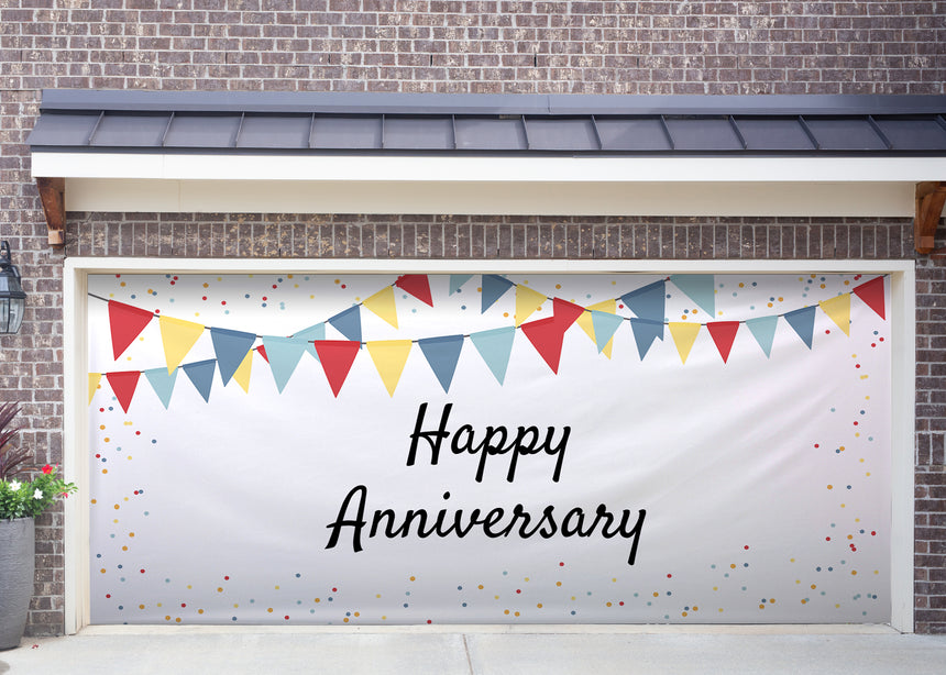 Streamers and Confetti Anniversary Garage Door Banner