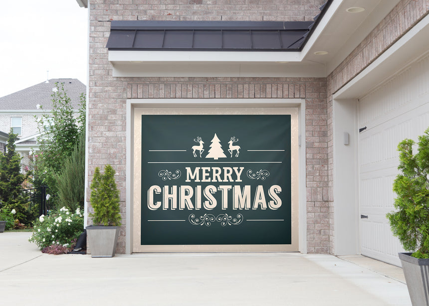 Woodblock Christmas Garage Door Banner