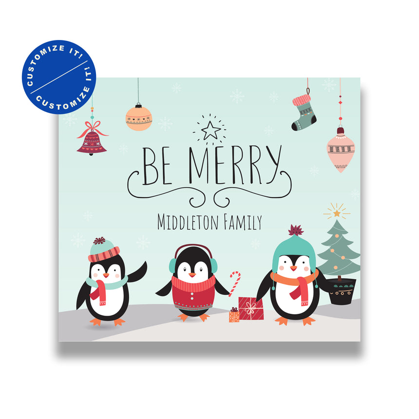 Be Merry Penguins Christmas Garage Door Banner