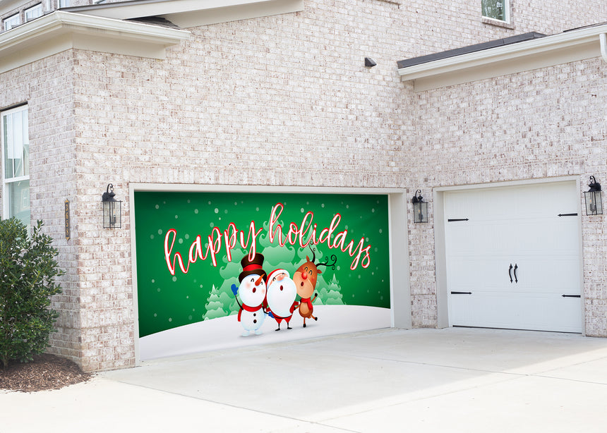 Frosty Santa Rudolph Happy Holidays Christmas Garage Door Banner