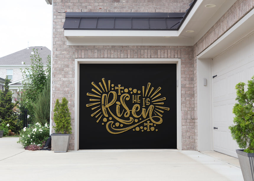 He Is Risen Black & Gold Easter Garage Door Banner