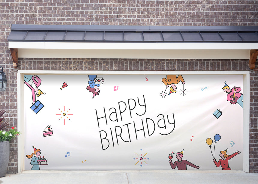 Party People Birthday Garage Door Banner