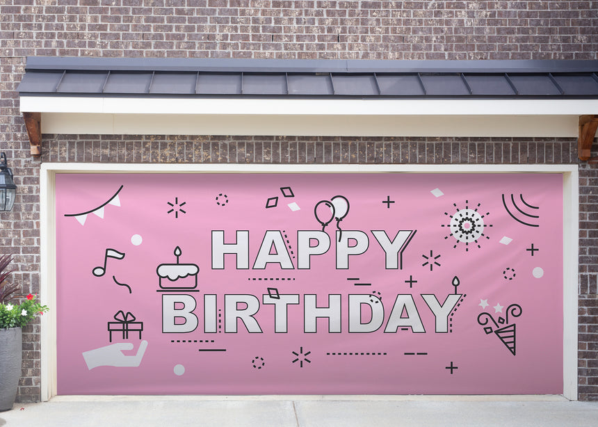 Outline Birthday Garage Door Banner