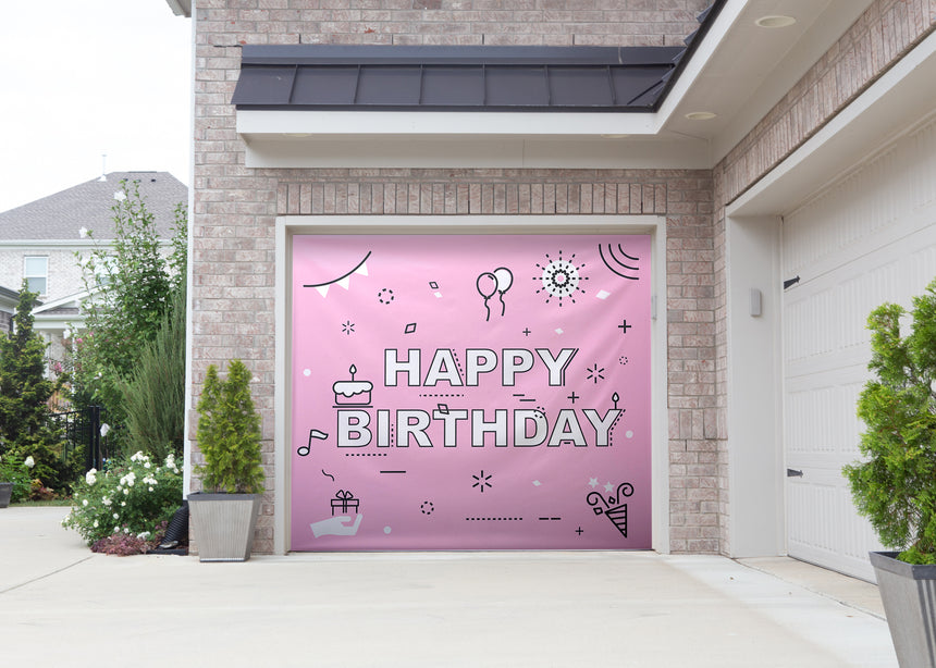 Outline Birthday Garage Door Banner
