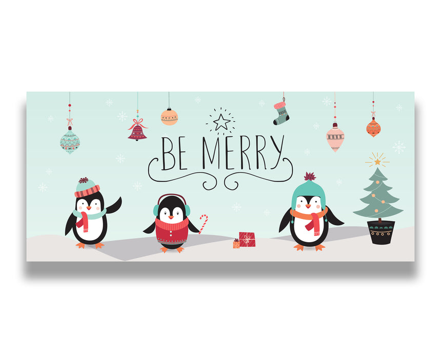 Be Merry Penguins Christmas Garage Door Banner