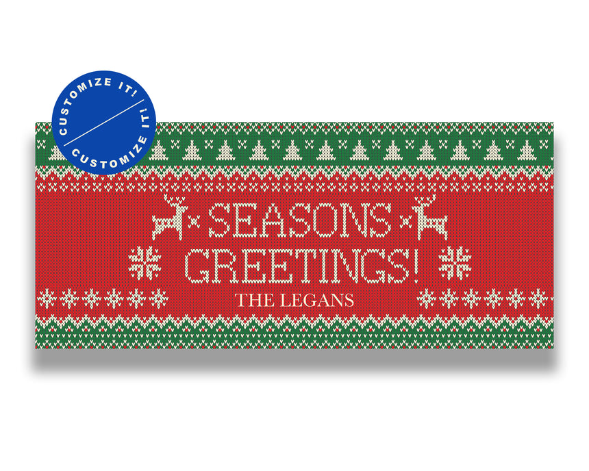 Needlepoint Green & Red Seasons Greetings Christmas Garage Door Banner