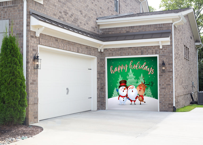 Frosty Santa Rudolph Happy Holidays Christmas Garage Door Banner