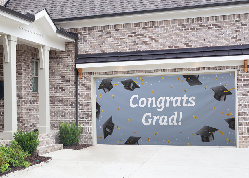 Caps Circle Graduation Garage Door Banner