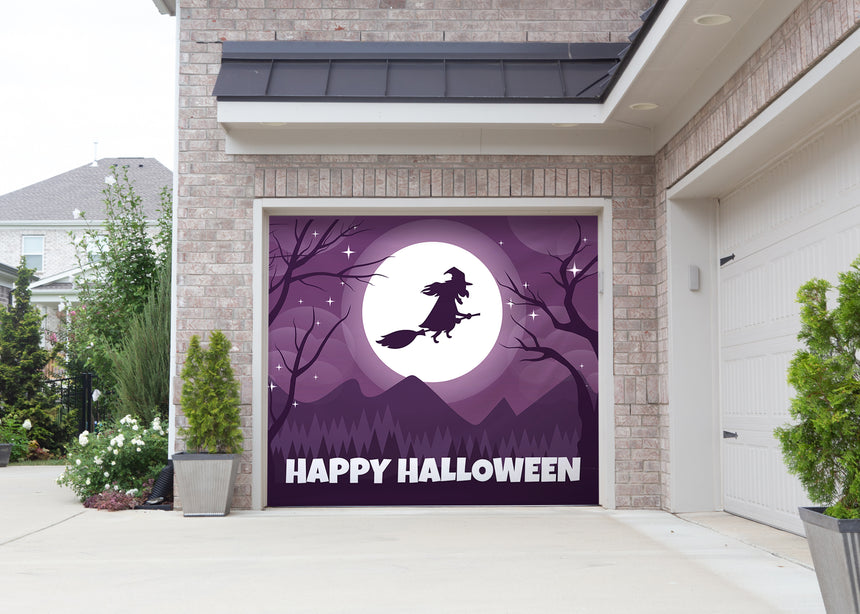 Flying Witch Halloween Garage Door Banner