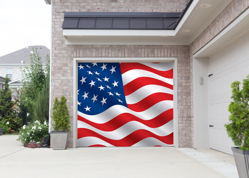 Wavy Flag Patriotic Garage Door Banner