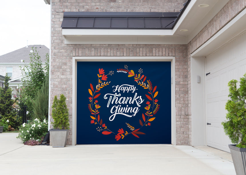 Leaf Frame Thanksgiving Garage Door Banner