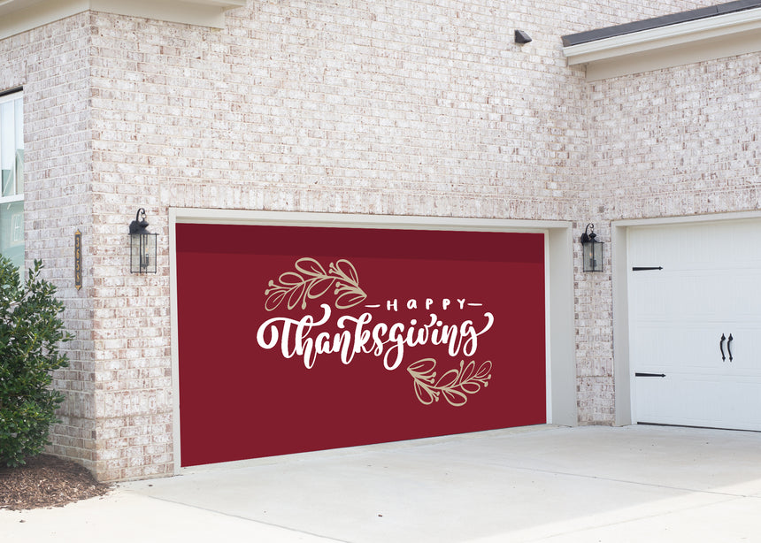 Garnish Calligraphy Thanksgiving Garage Door Banner