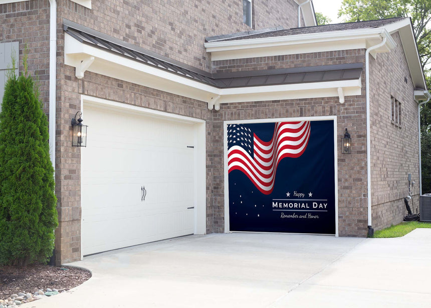 Wavy Flag Memorial Day Garage Door Banner